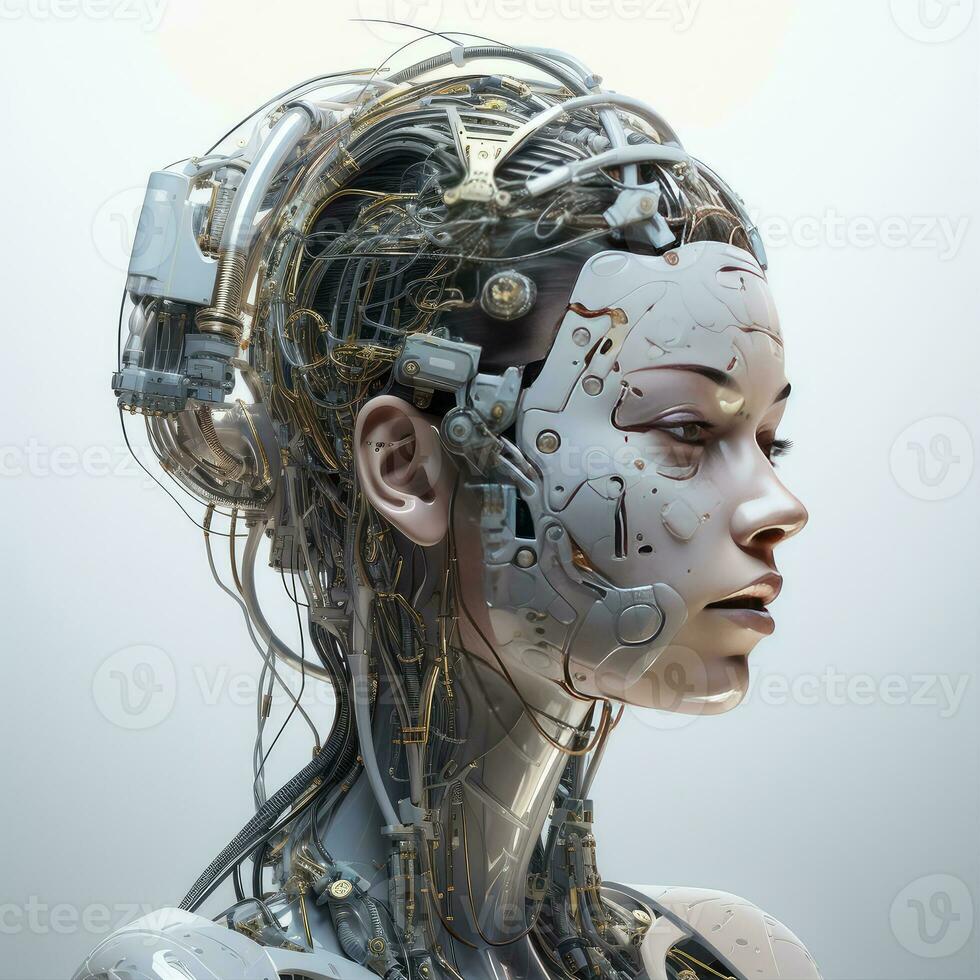 elegante bello cyborg testa nel profilo, futuristico uomo, artificiale intelligenza generativo ai tecnologia generativo ai tecnologia foto