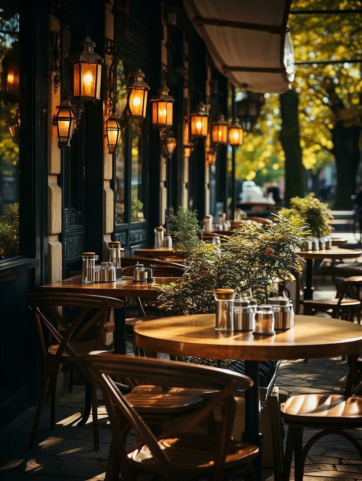 fotografia di all'aperto bar nel luce del giorno con liscio illuminazione ai generato foto