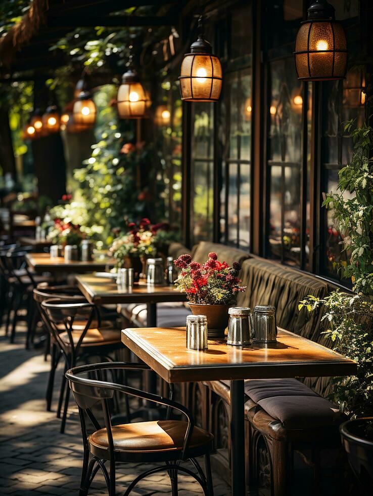 fotografia di all'aperto bar nel luce del giorno con liscio illuminazione ai generato foto