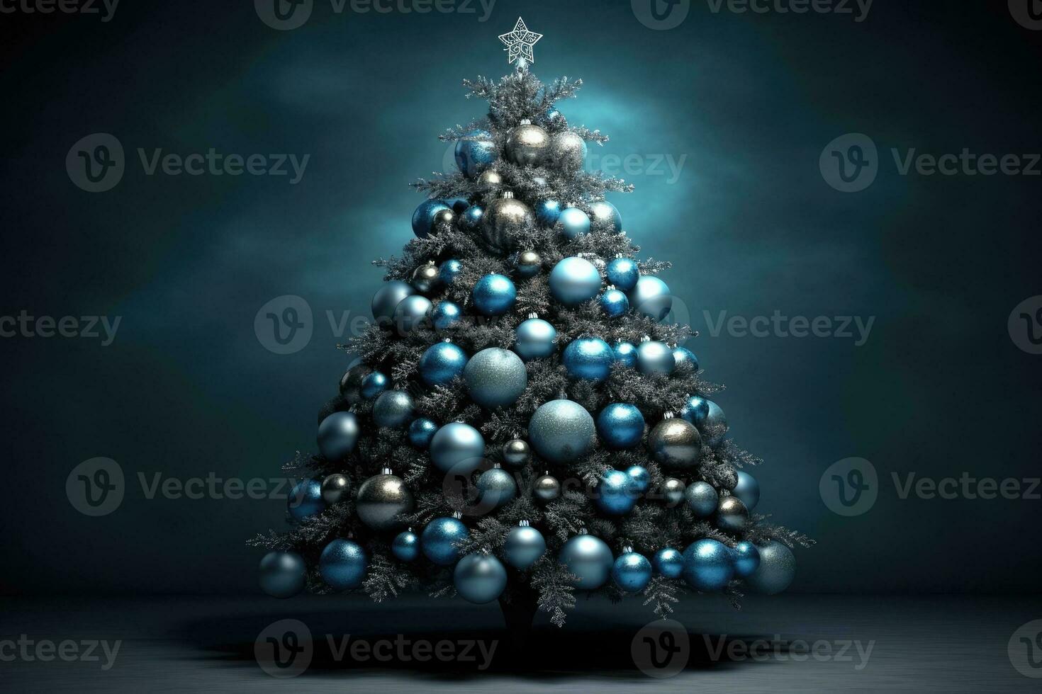 Natale astratto albero decorato con blu palle. generativo ai foto