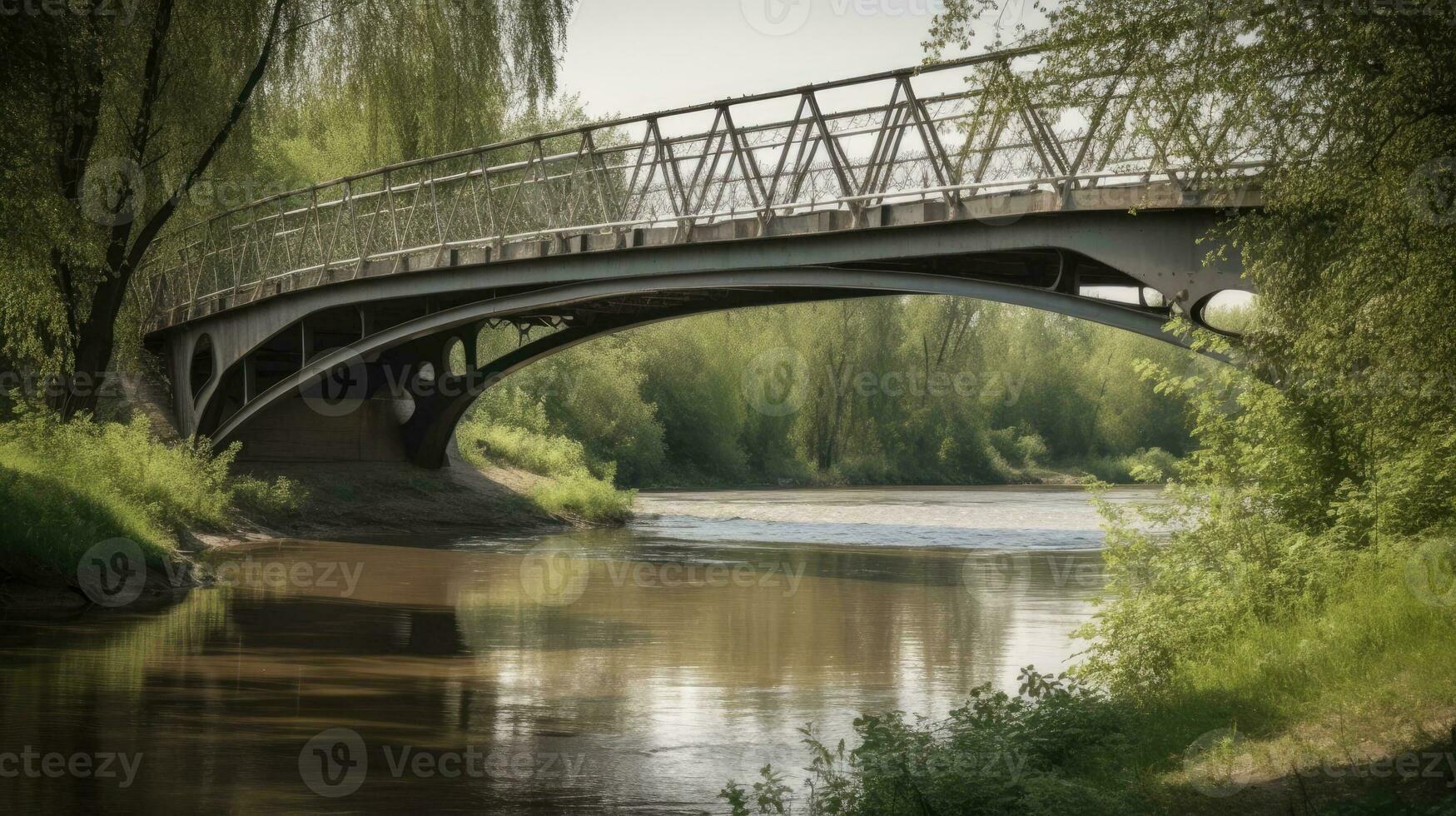 un' ponte spanning un' fiume. generativo ai foto