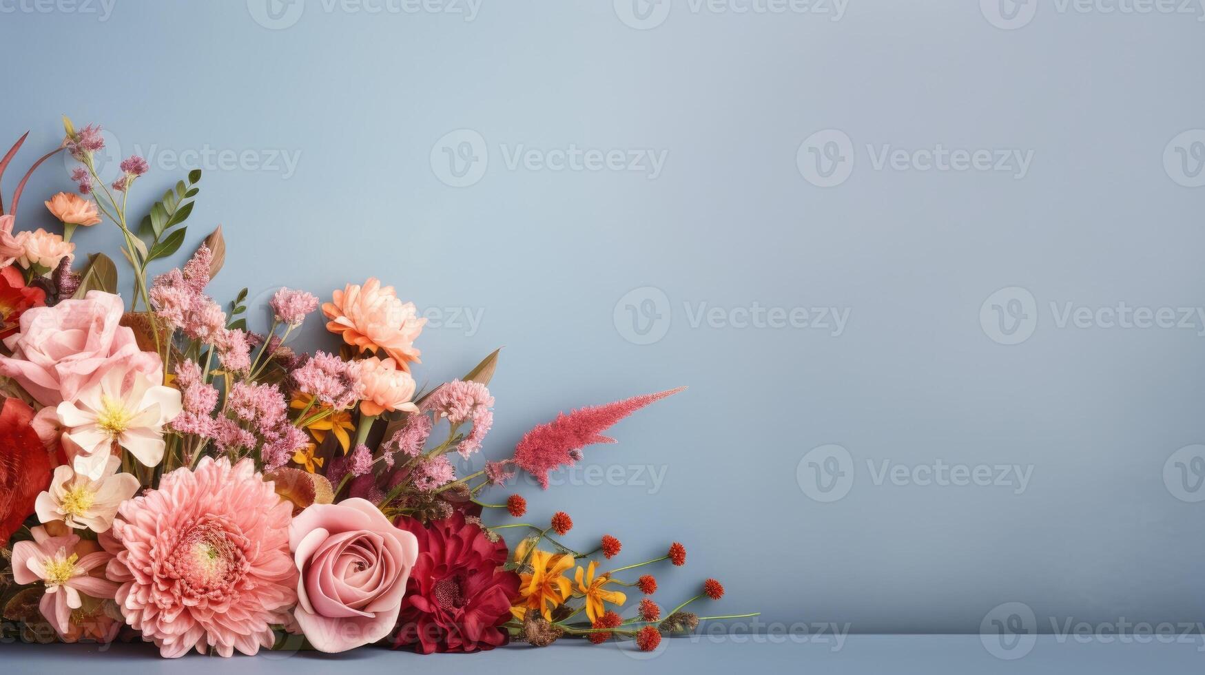 fiore mazzo, floreale preparativi sfondo. ragnatela bandiera con copia spazio. generativo ai foto