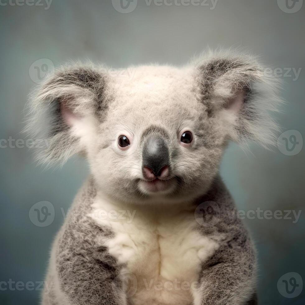 carino koala isolato su un' grigio sfondo. australiano marsupiale è un' lento animale. selvaggio esotico animale. generativo ai. foto