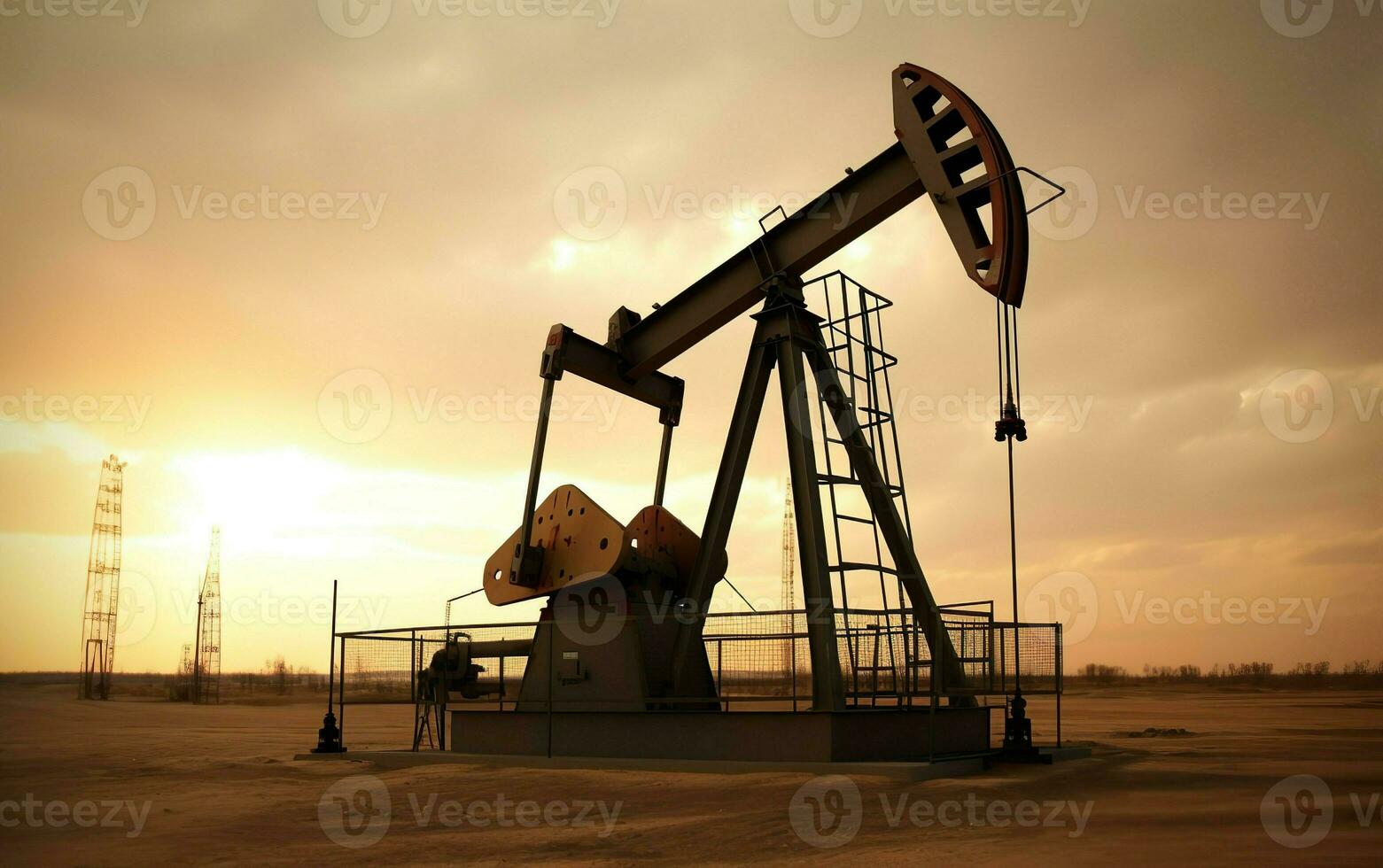 un' impianto estrazione olio nel il deserto a alba. ai, generativo ai foto