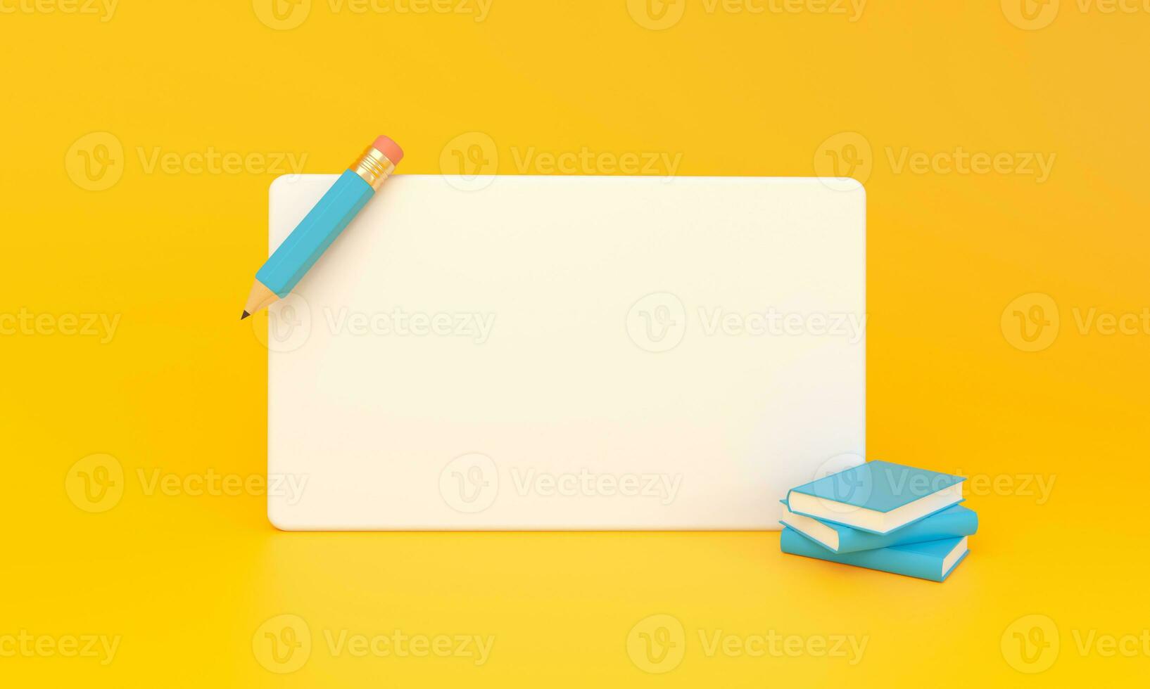 vuoto promemoria pop su con matita e libri icona su giallo sfondo. foto