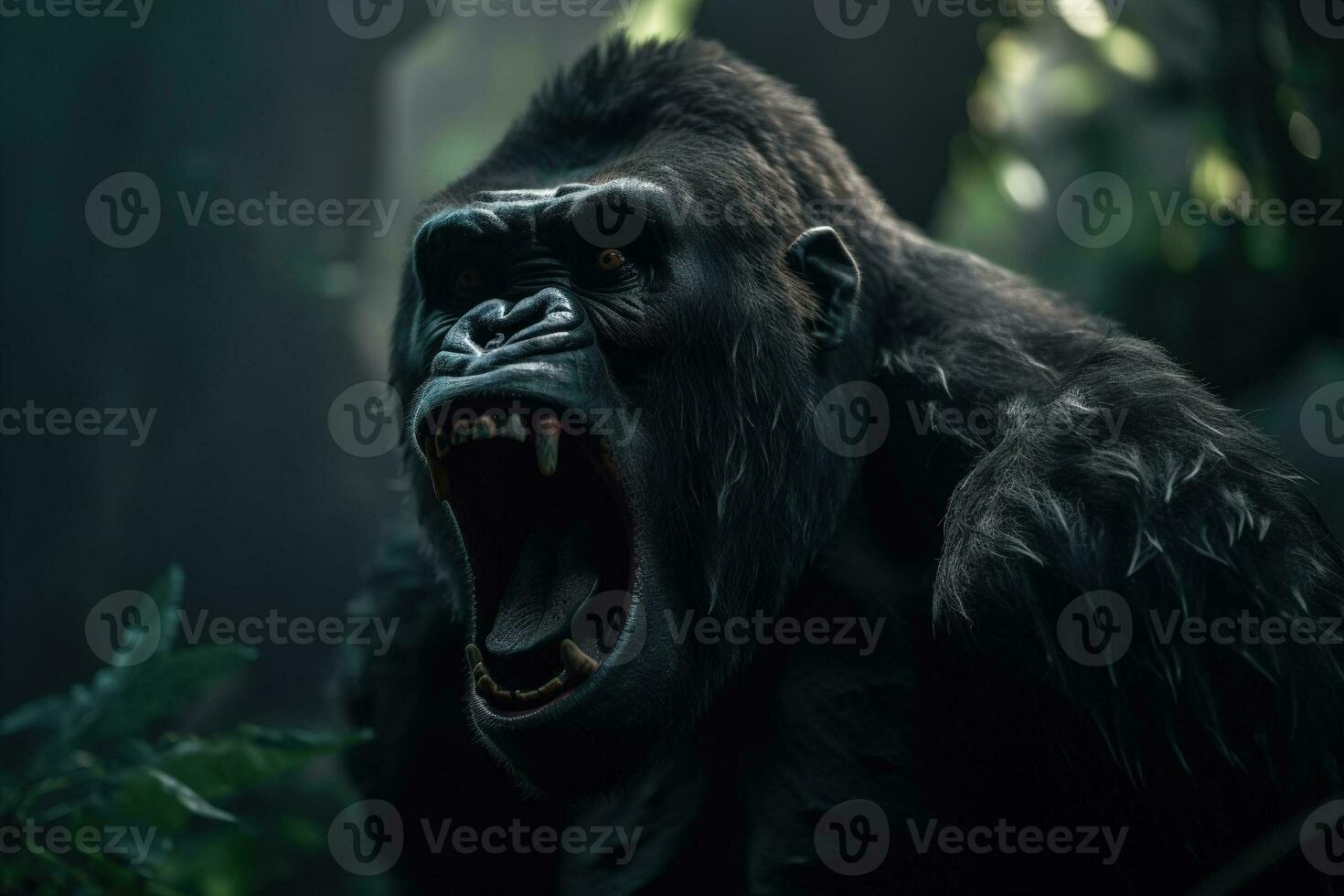 urlando grande scimmia gorilla nel il giungla, animale illustrazione. generativo ai foto