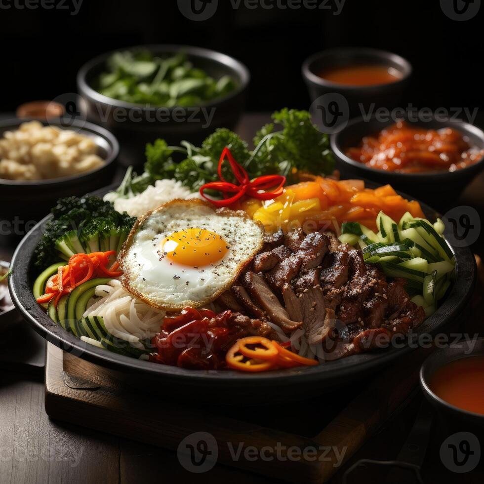 delizioso coreano bibimbap ai generato foto