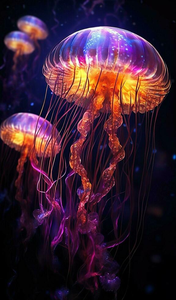 colorato Medusa con luce del sole luccicante attraverso acqua, generativo ai foto
