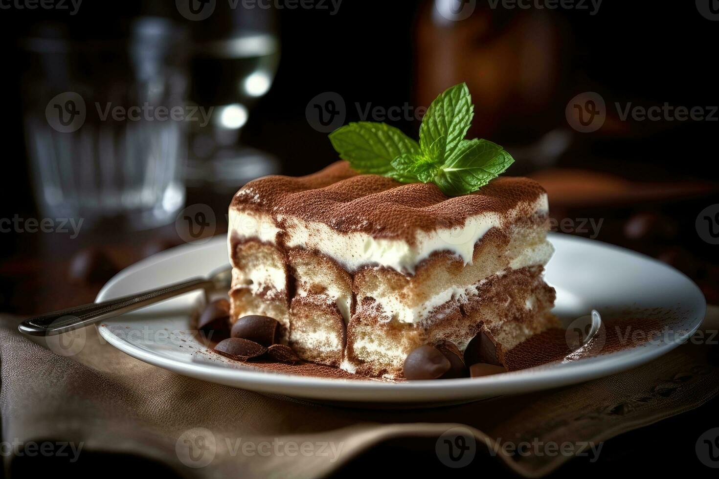 azione foto di Tiramisù cibo fotografia studio leggero ai generato