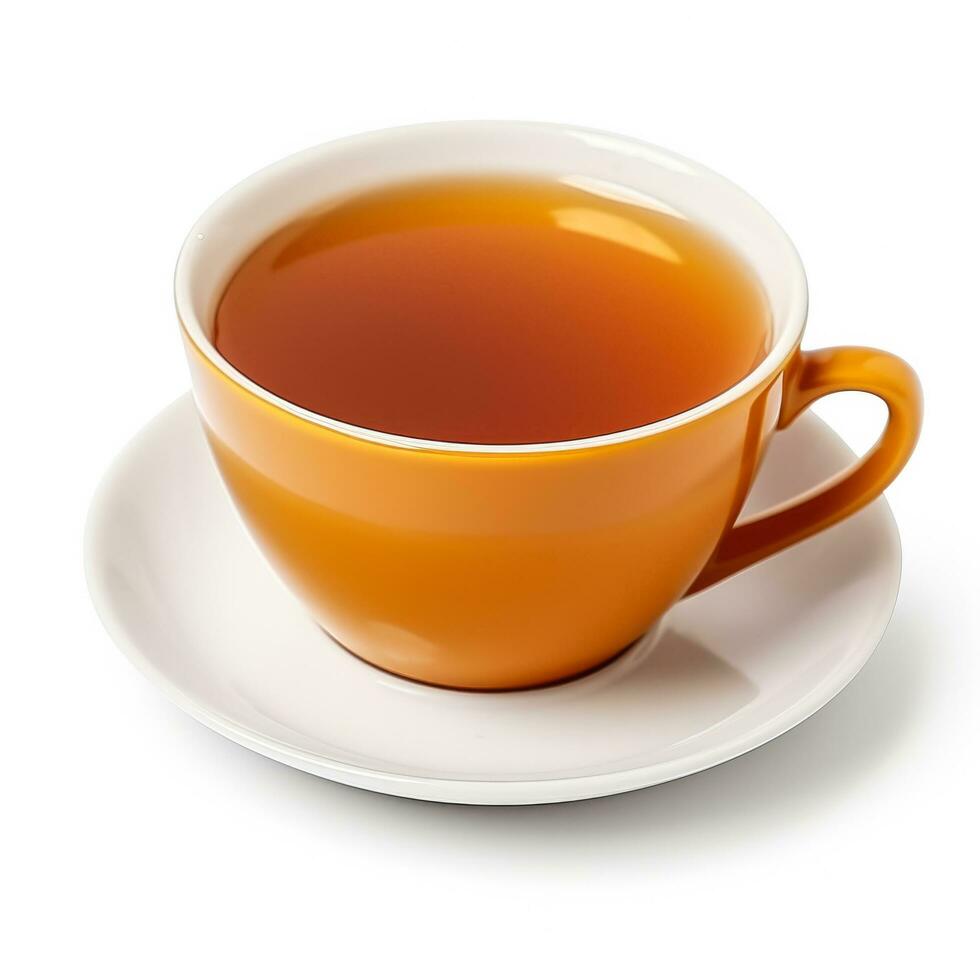 caramello miele tè nel un' bianca tazza isolato su bianca sfondo foto