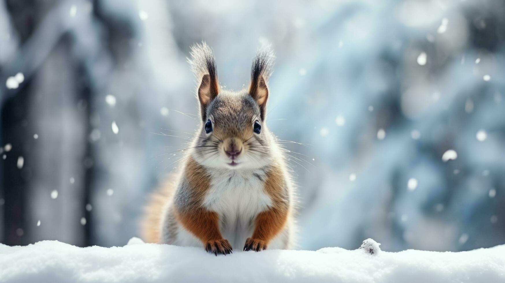 nevoso scoiattolo su neve sfondo con vuoto spazio per testo foto