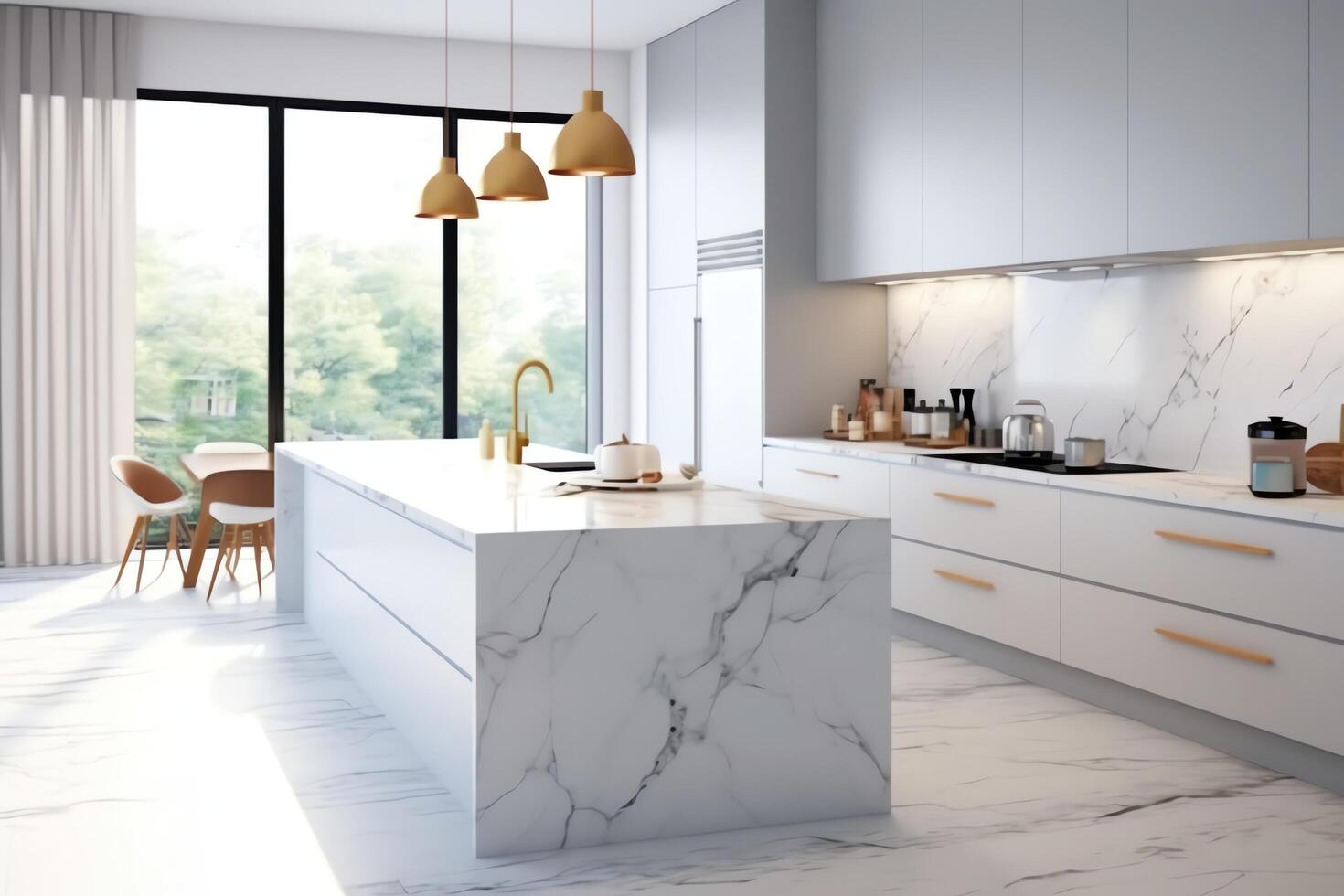 moderno cucina interno design nel appartamento o Casa con arredamento. lusso cucina casa scandinavo concetto di ai generato foto