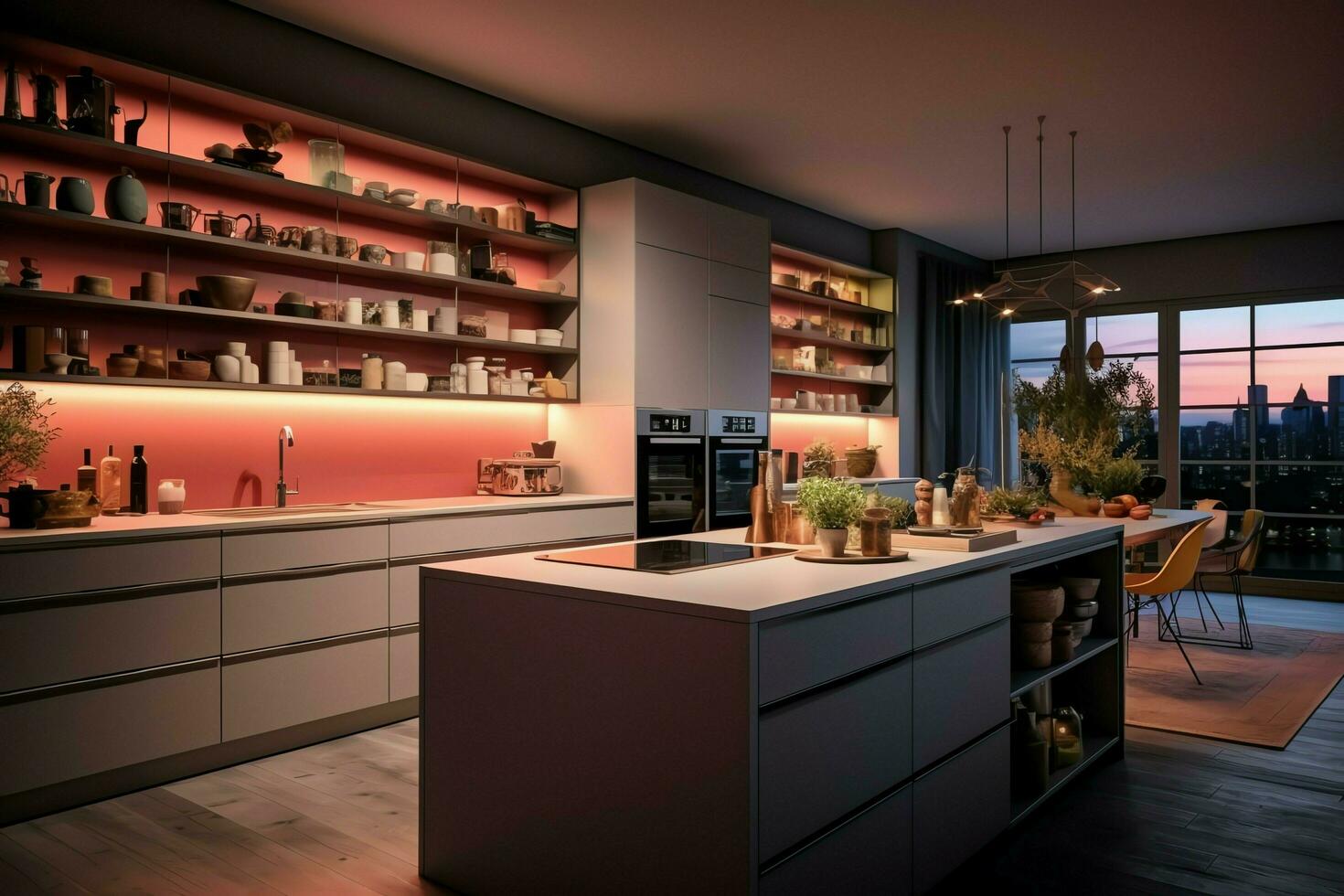 moderno cucina interno design nel appartamento o Casa con arredamento. lusso cucina casa scandinavo concetto di ai generato foto