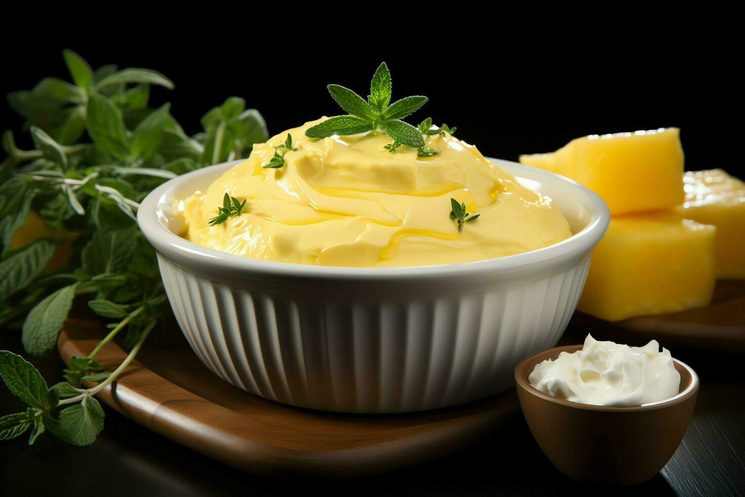 un' delizioso Mais la minestra cibo con verdure nel un' ciotola. inverno cibo e alto proteina la minestra pasto concetto di ai generato foto