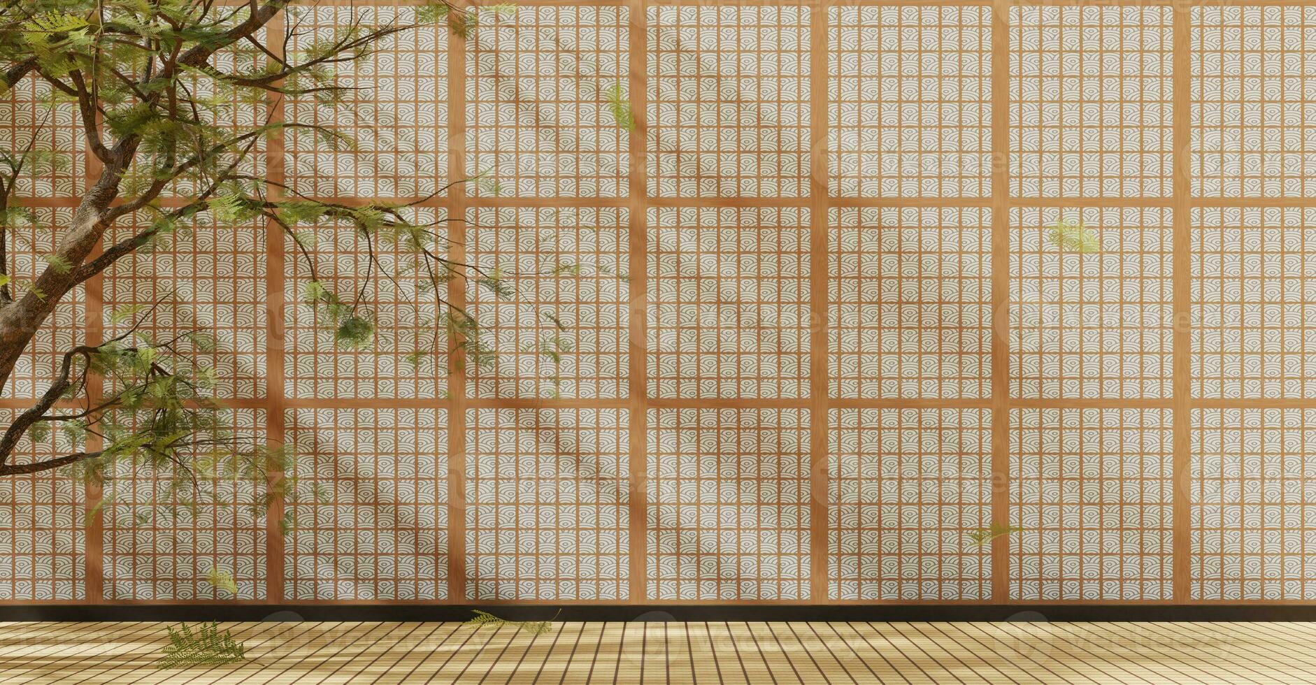 legna grano parete sfondo di legno pavimento camera e casa scena corridoio e alberi con ombre colpire vecchio legna grano 3d illustrazione foto