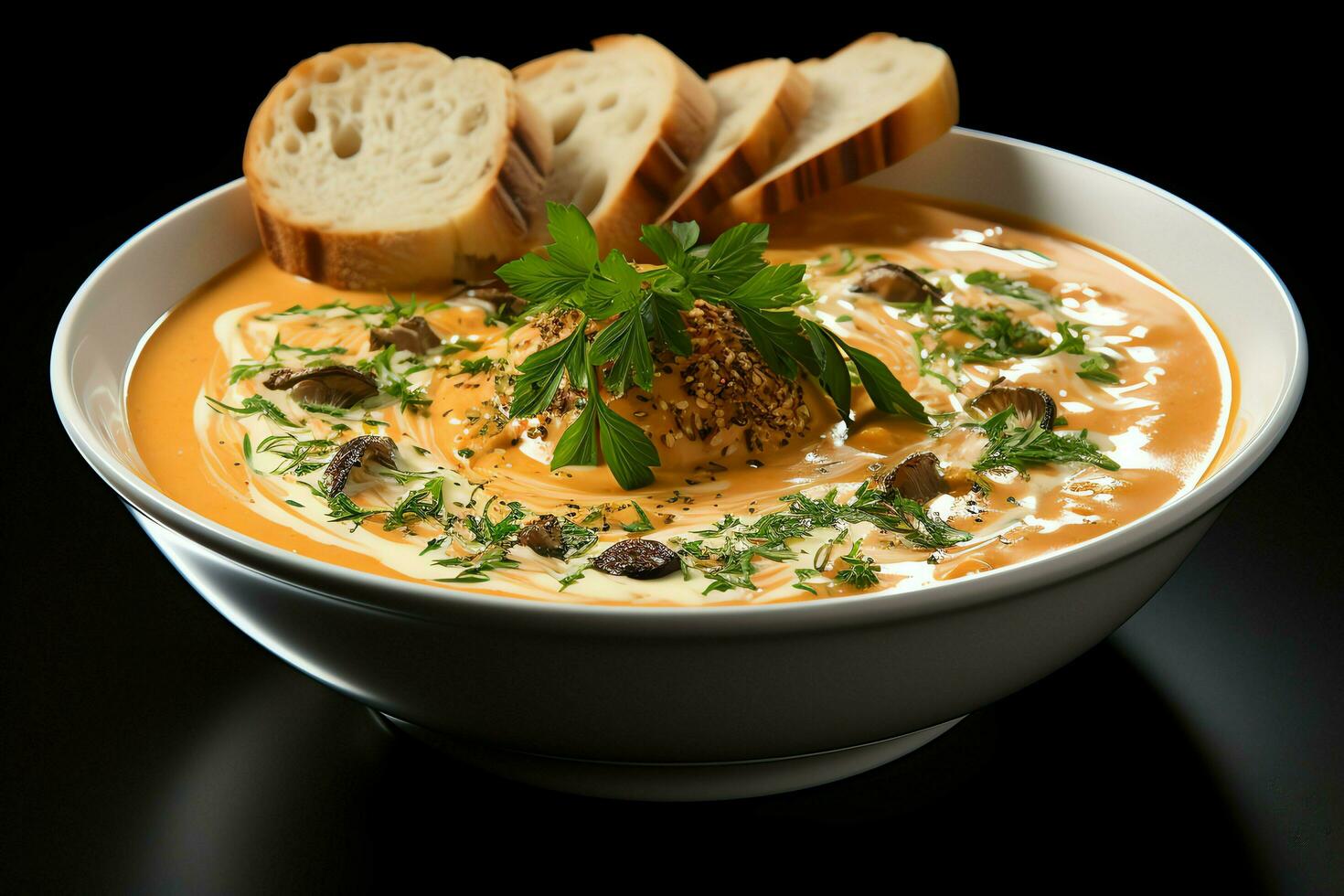 un' delizioso bouillabaisse la minestra cibo nel un' ciotola. marsiglia cibo e salutare proteina la minestra pasto concetto di ai generato foto