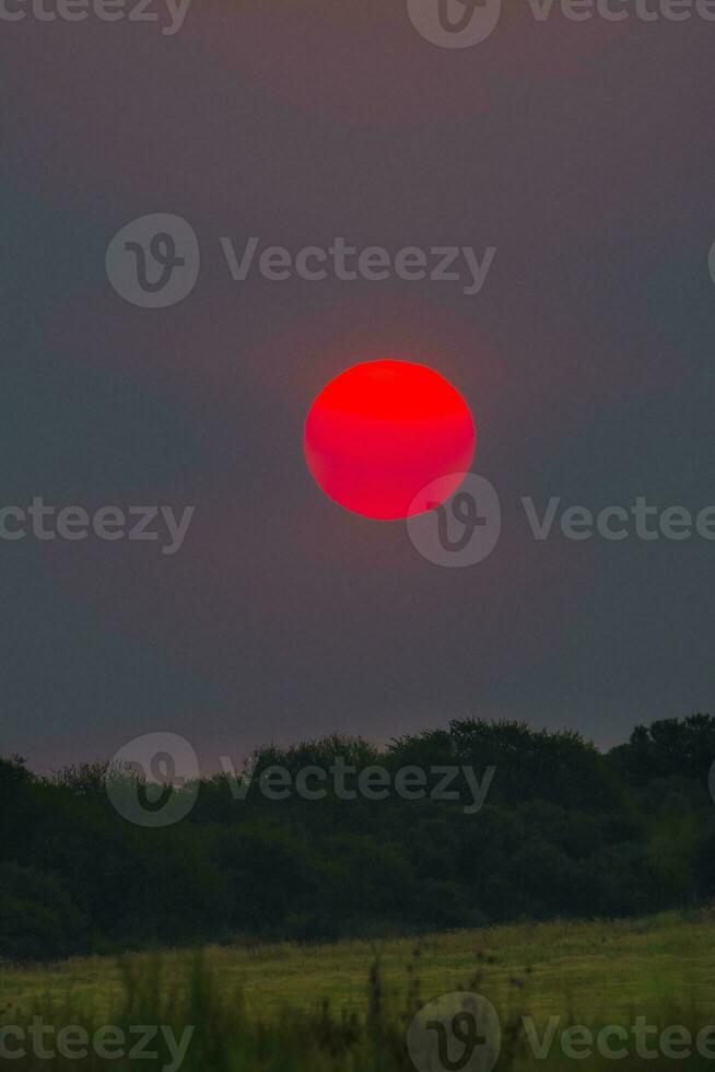 un' rosso sole è visto nel il cielo foto