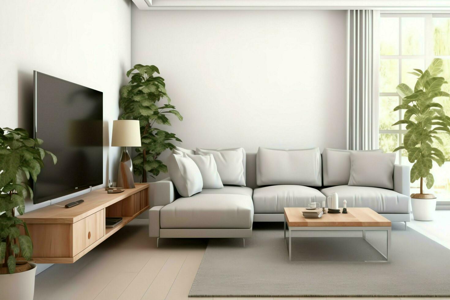 moderno appartamento interno nel vivente o Camera da letto design con Lavorando tavolo, arredamento, e scaffale. lusso casa scandinavo concetto di ai generato foto