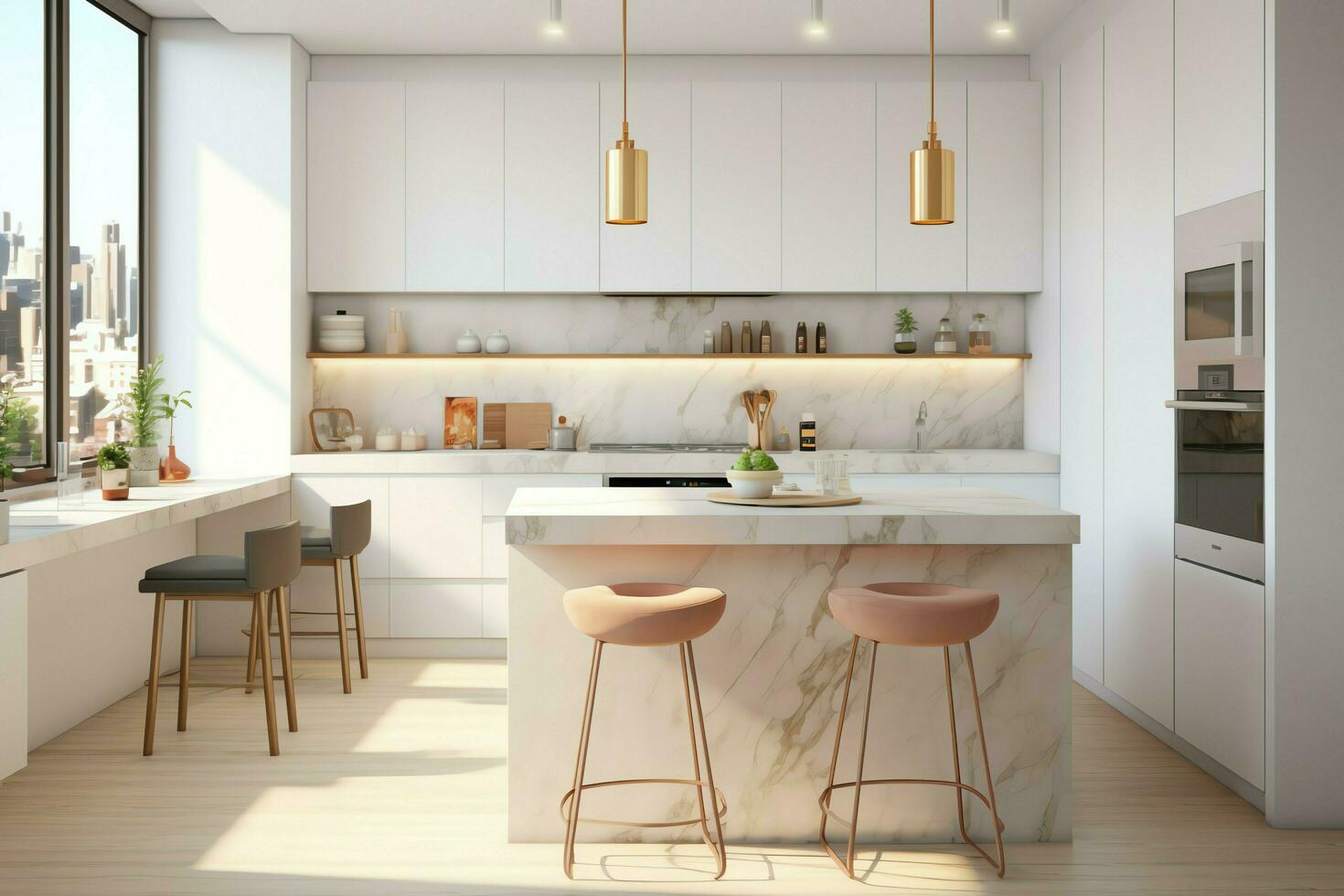 moderno cucina interno design nel appartamento o Casa con arredamento. lusso cucina casa scandinavo concetto di ai generato foto