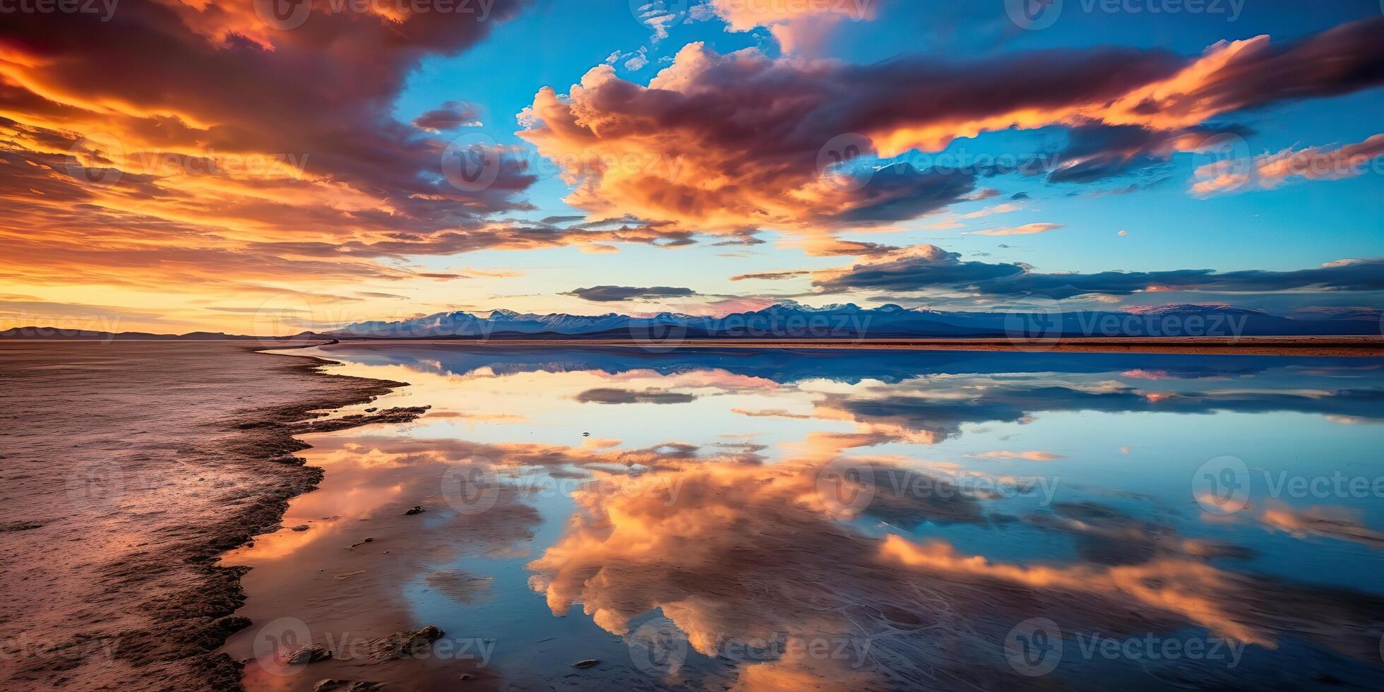 ai generato. ai generativo. Bolivia sale lago. rosa nuvole riflettere su acqua lago superficie. avventura viaggio vacanza all'aperto natura vibrazione. grafico arte foto