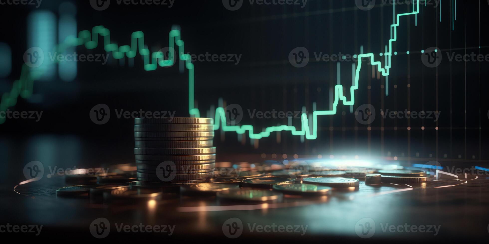 ai generato. ai generativo. finanza investimento dati azione grafico prezzo crescere attività commerciale con monete vaso vicino. grafico arte foto