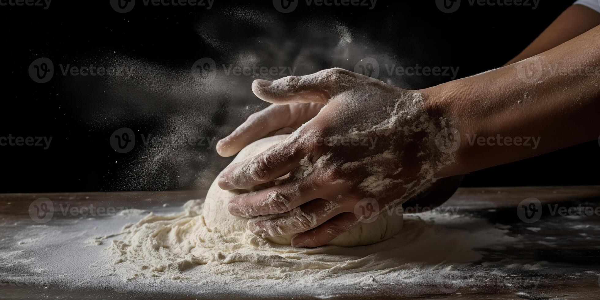 ai generato. ai generativo. forno Farina rotolamento mani preparare Impasto per Pizza pasta cibo pasto ristorante. grafico arte foto