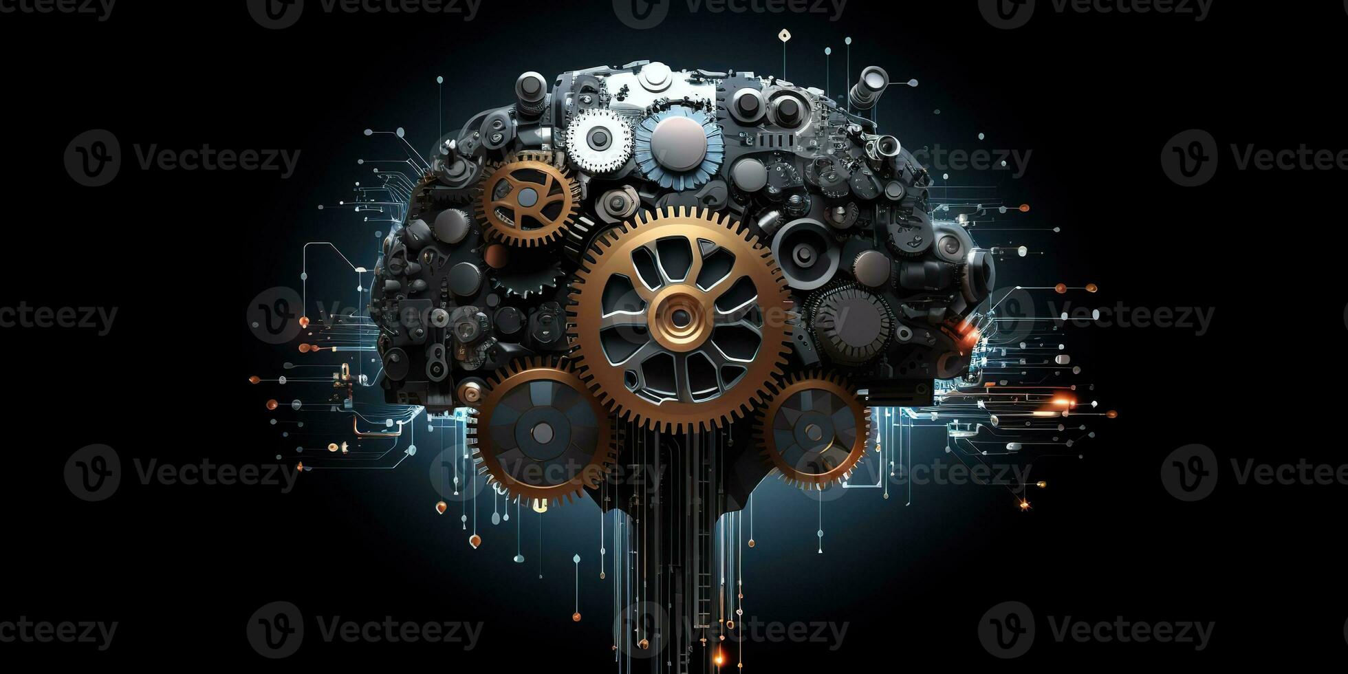 ai generato. ai generativo. ai artificiale intelligenza cervello synthwave cyberpunk stile. innovazione futuro tecnologia. grafico arte foto