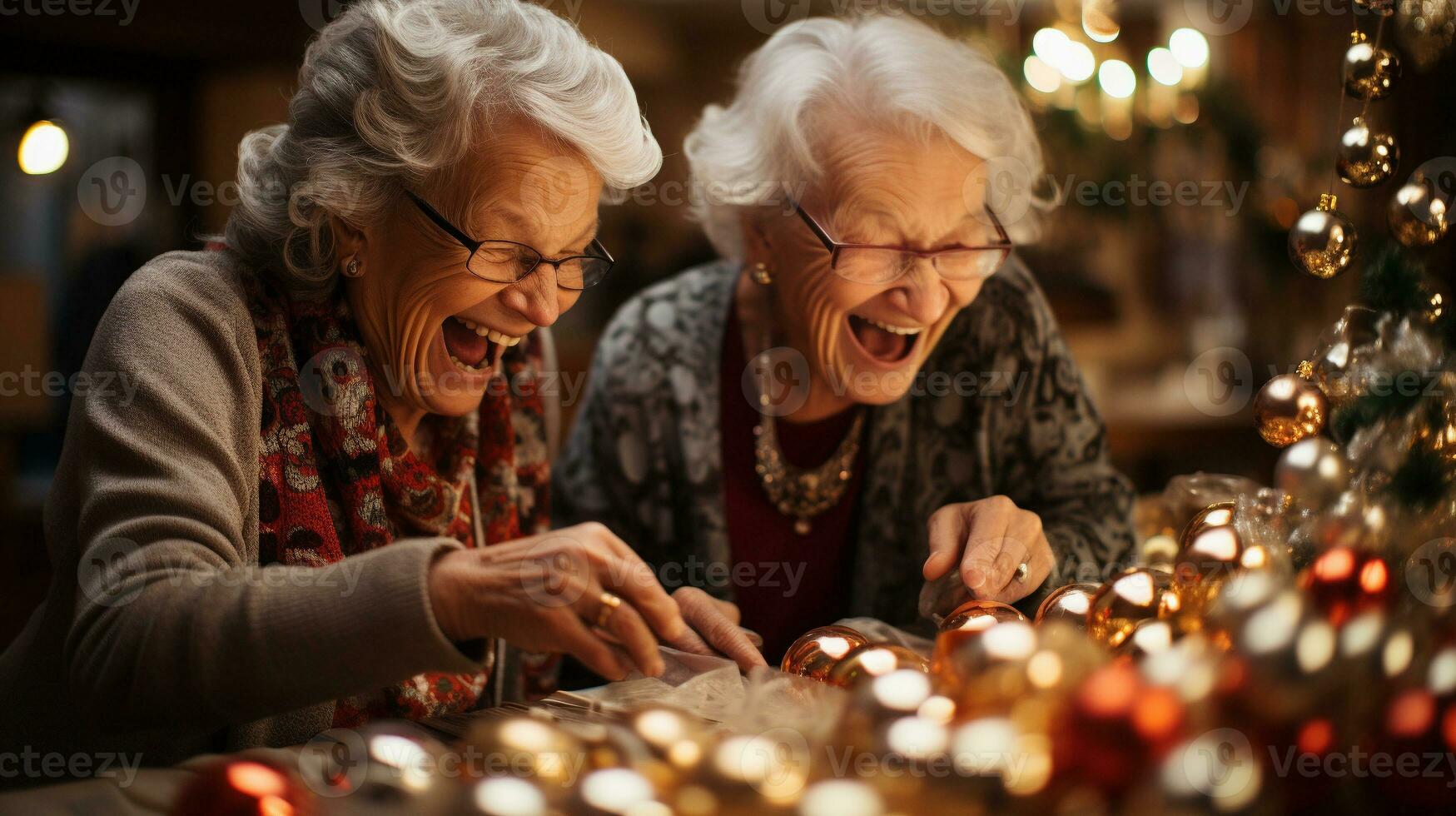 contento ridendo anziano adulto donne decorazione per il vacanze insieme - generativo ai. foto