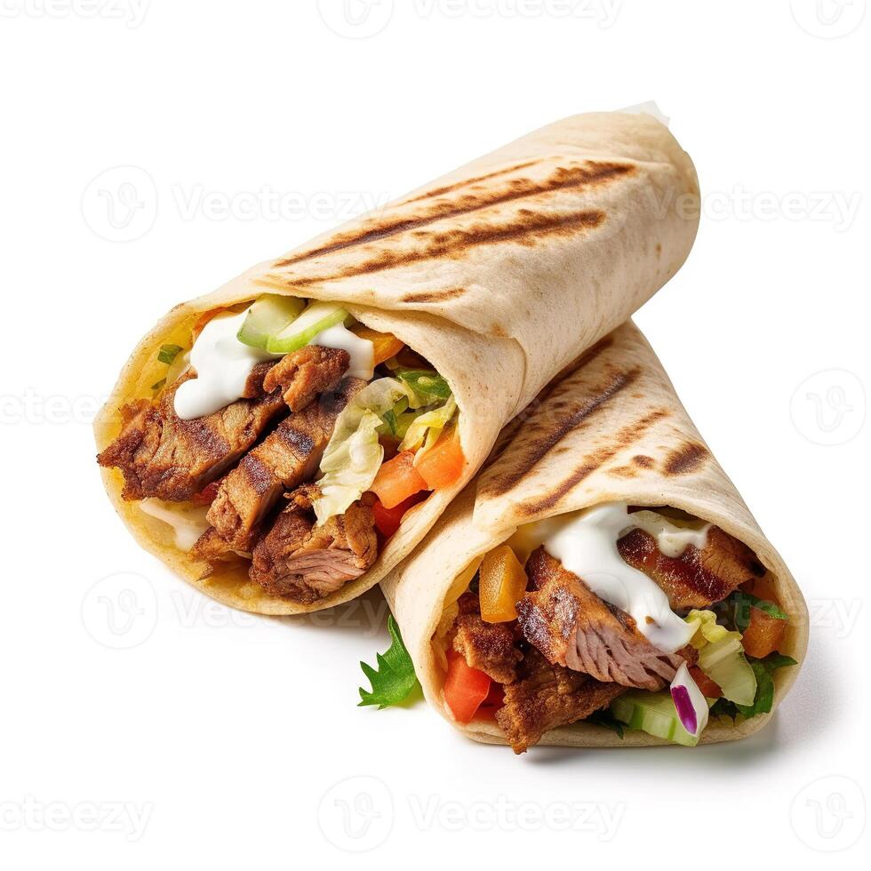 shawarma su bianca sfondo. generativo ai foto