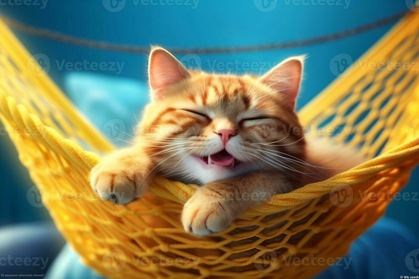 carino Zenzero gattino addormentato nel un' amaca. internazionale gatto giorno. generativo ai foto