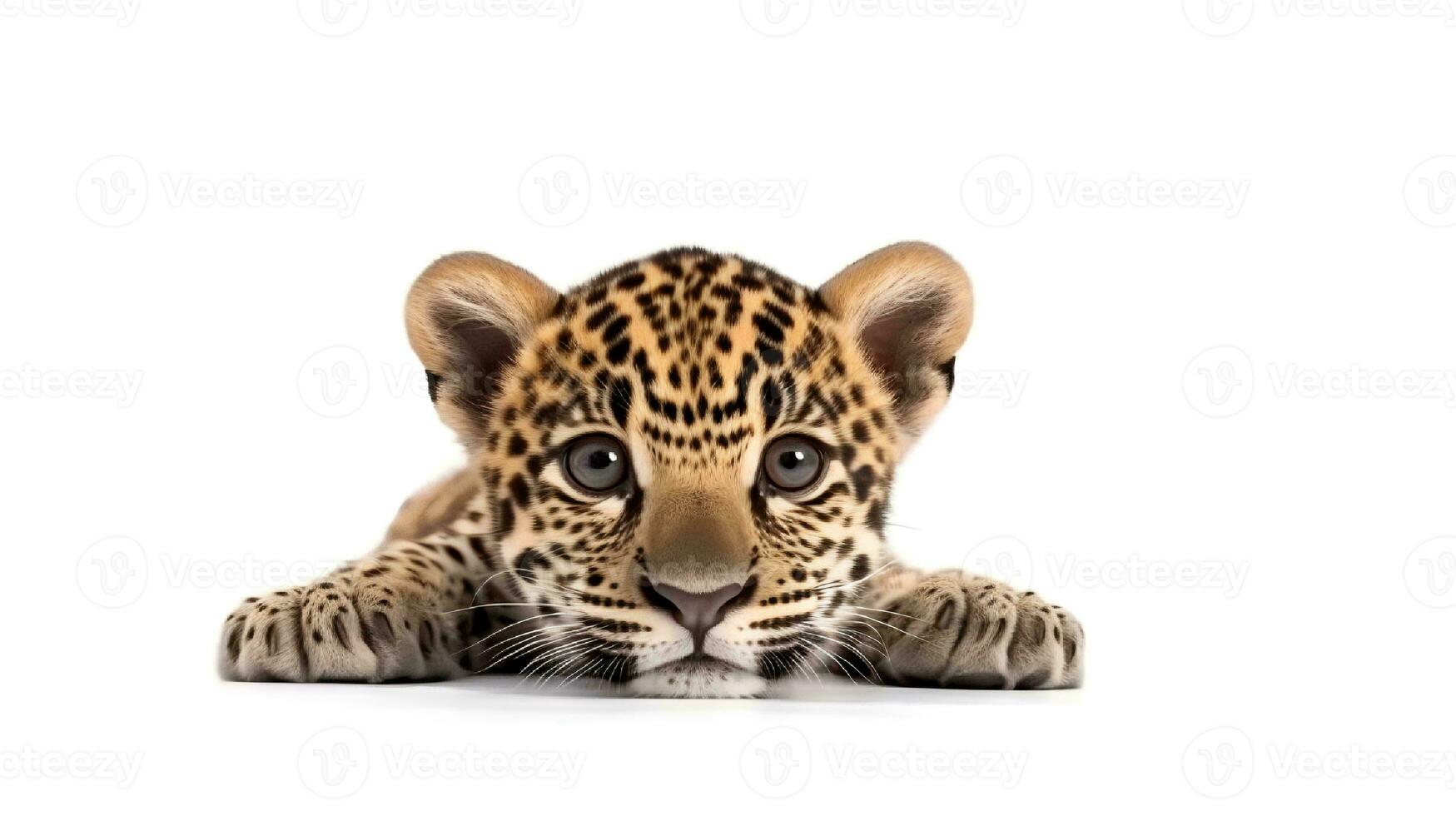 foto di un' giaguaro su bianca sfondo. generativo ai
