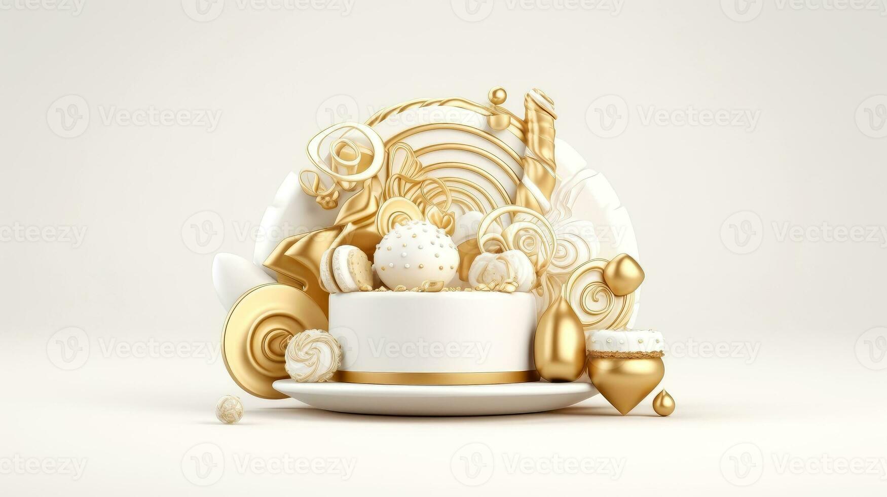 3d illustrazione di oro carino compleanno torta, dolce torta per un' sorpresa compleanno, per anniversario e celebrazione ,madre giorno, San Valentino giorno, torta, cupcake, generativo ai illustrazione foto