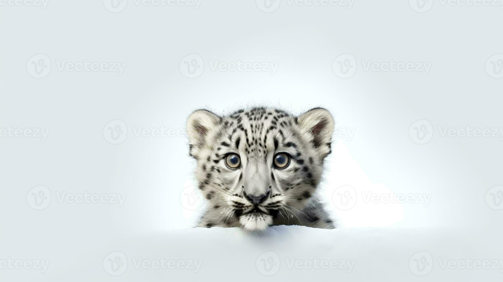 foto di un' neve leopardo su bianca sfondo. generativo ai