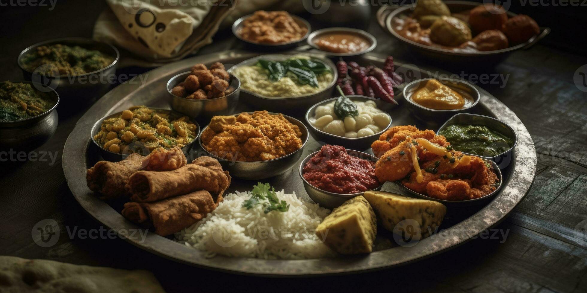 indiano nazionale cibo vicino su. generativo ai foto