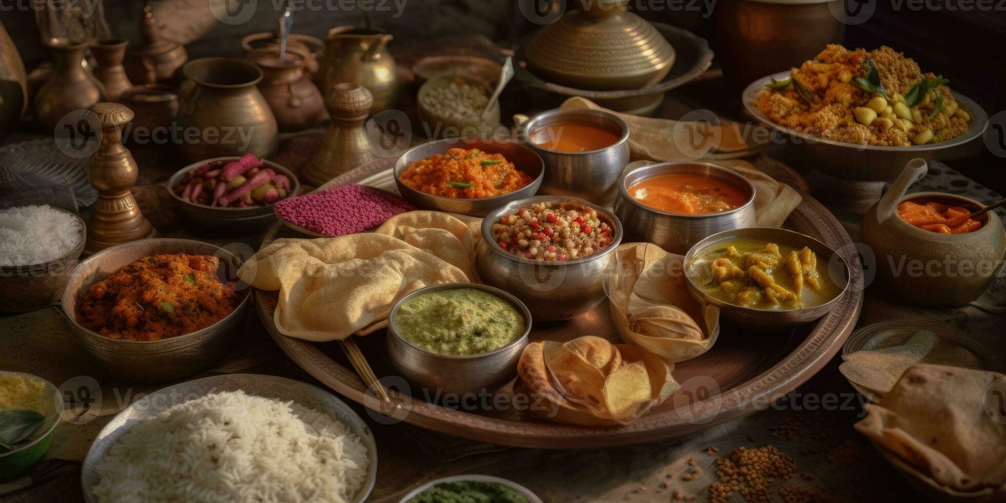 indiano nazionale cibo vicino su. generativo ai foto