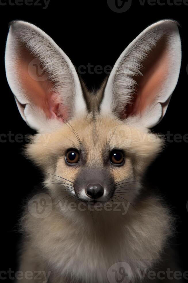 foto di pipistrello dalle orecchie Volpe su nero sfondo. generativo ai