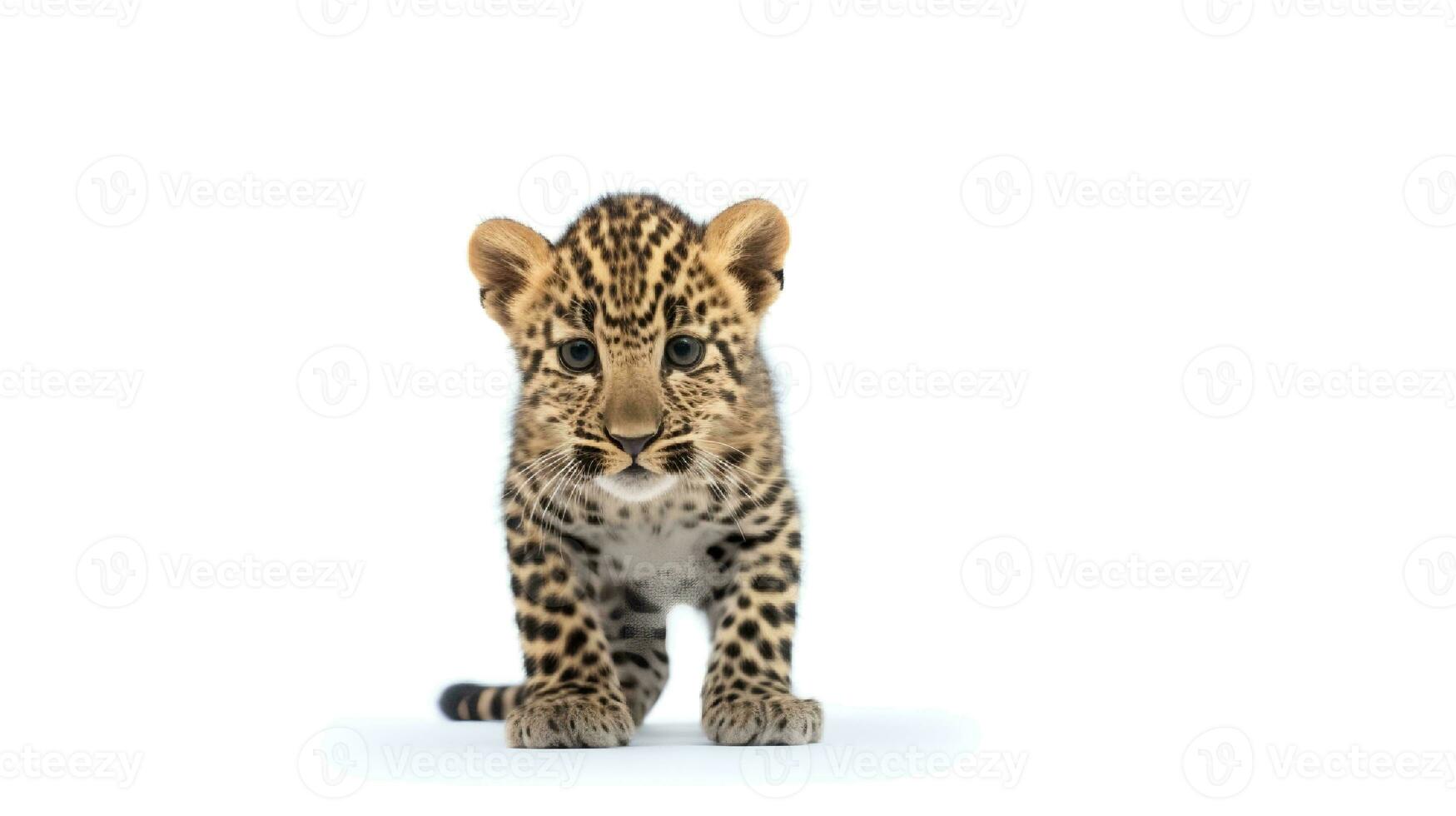 foto di un' leopardo su bianca sfondo. generativo ai