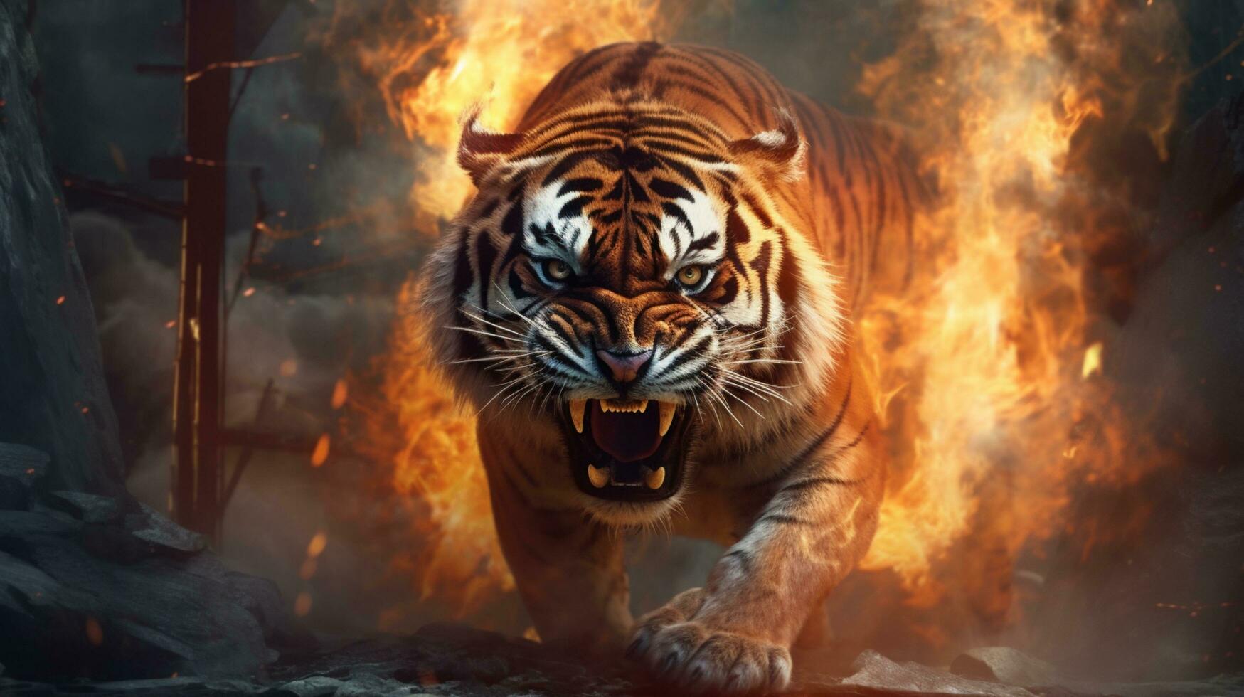 tigre con fuoco illustrazione design foto