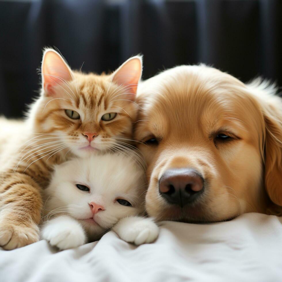 gatto e cane siamo addormentato su il divano foto
