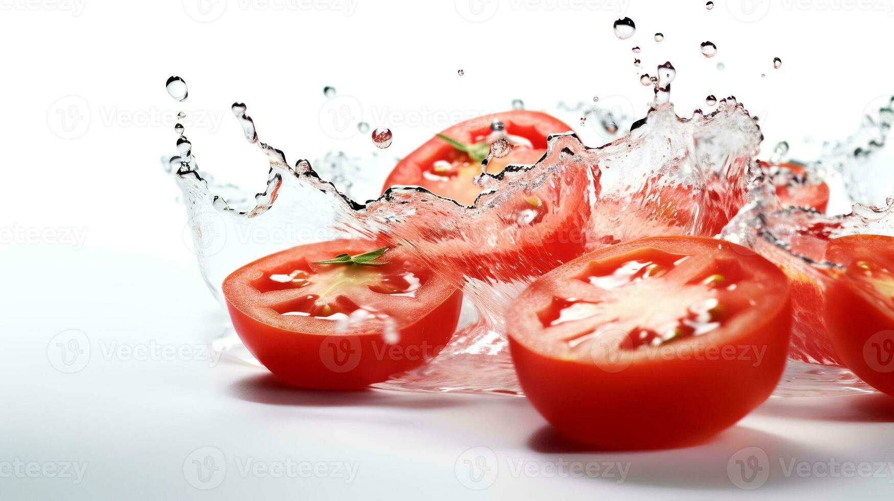 foto di pomodori con spruzzo acqua isolato su bianca sfondo