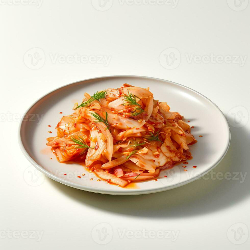 cibo fotografia di kimchi su piatto isolato su bianca sfondo. generativo ai foto
