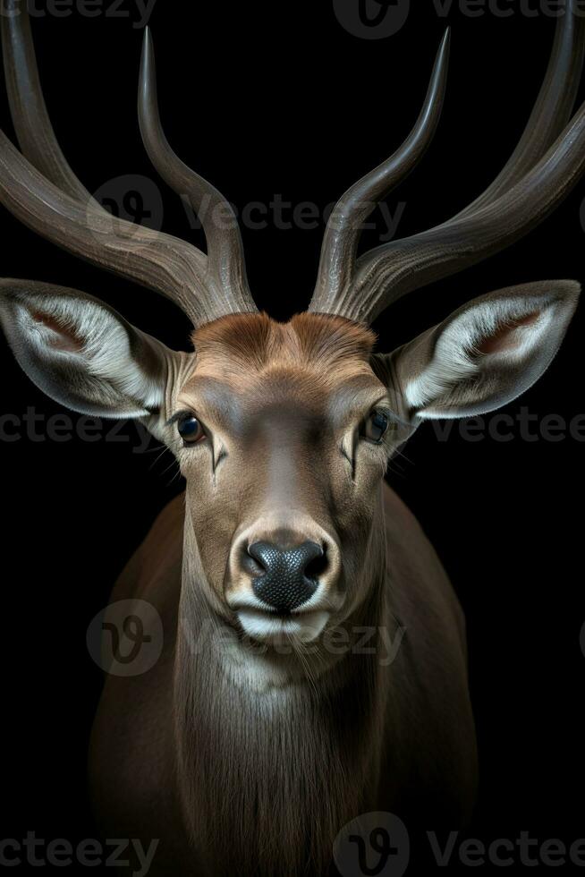 vicino su foto di waterbuck isolato su nero sfondo. generativo ai