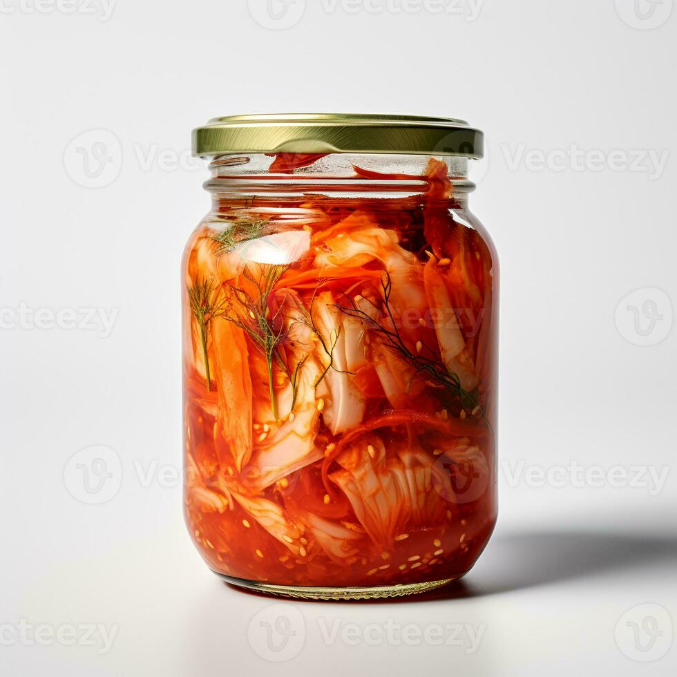 cibo fotografia di kimchi su vaso isolato su bianca sfondo. generativo ai foto