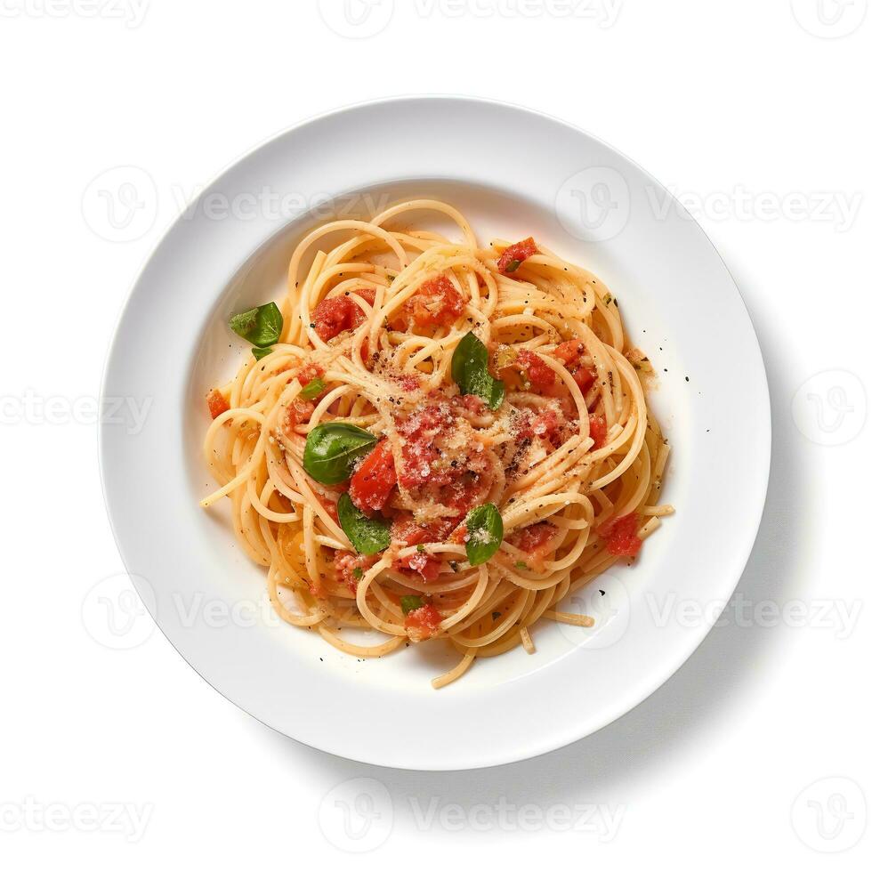 cibo fotografia di spaghetti su piatto isolato su bianca sfondo. generativo ai foto