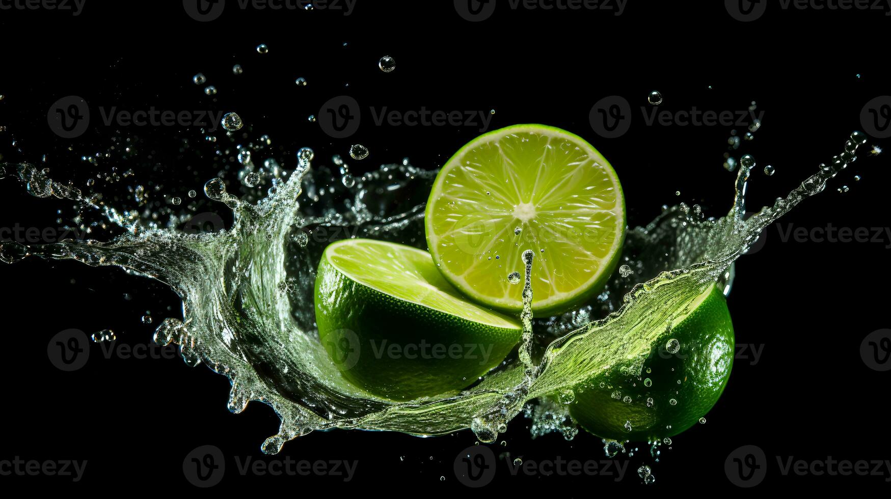 foto di affettato Limone con acqua spruzzi isolato su nero sfondo