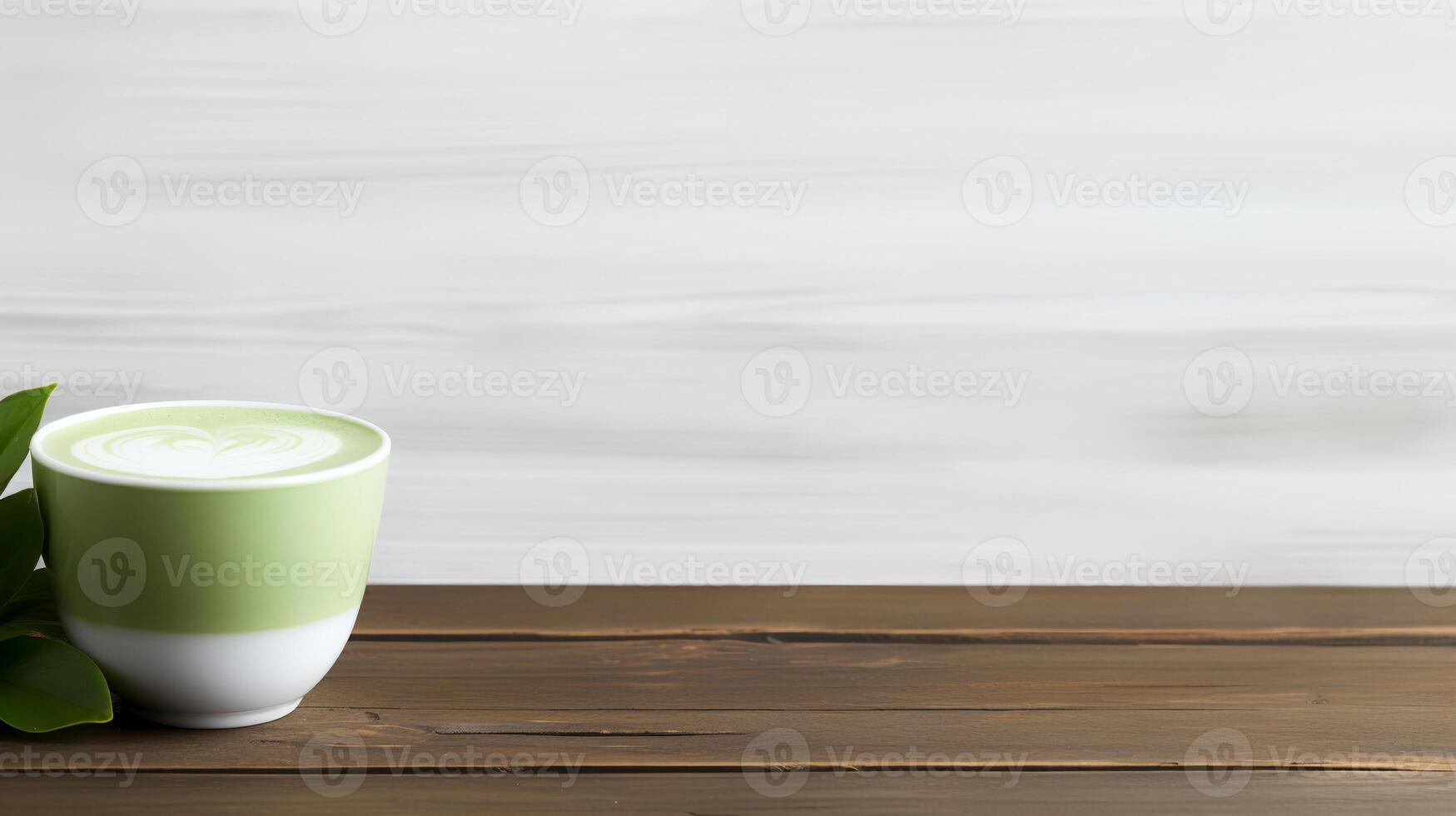 cibo fotografia di matcha latte macchiato su di legno tavolo. generativo ai foto