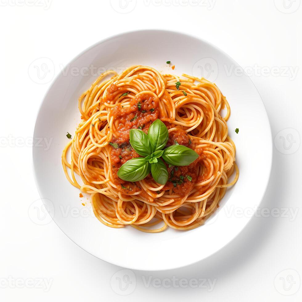 cibo fotografia di spaghetti su piatto isolato su bianca sfondo. generativo ai foto