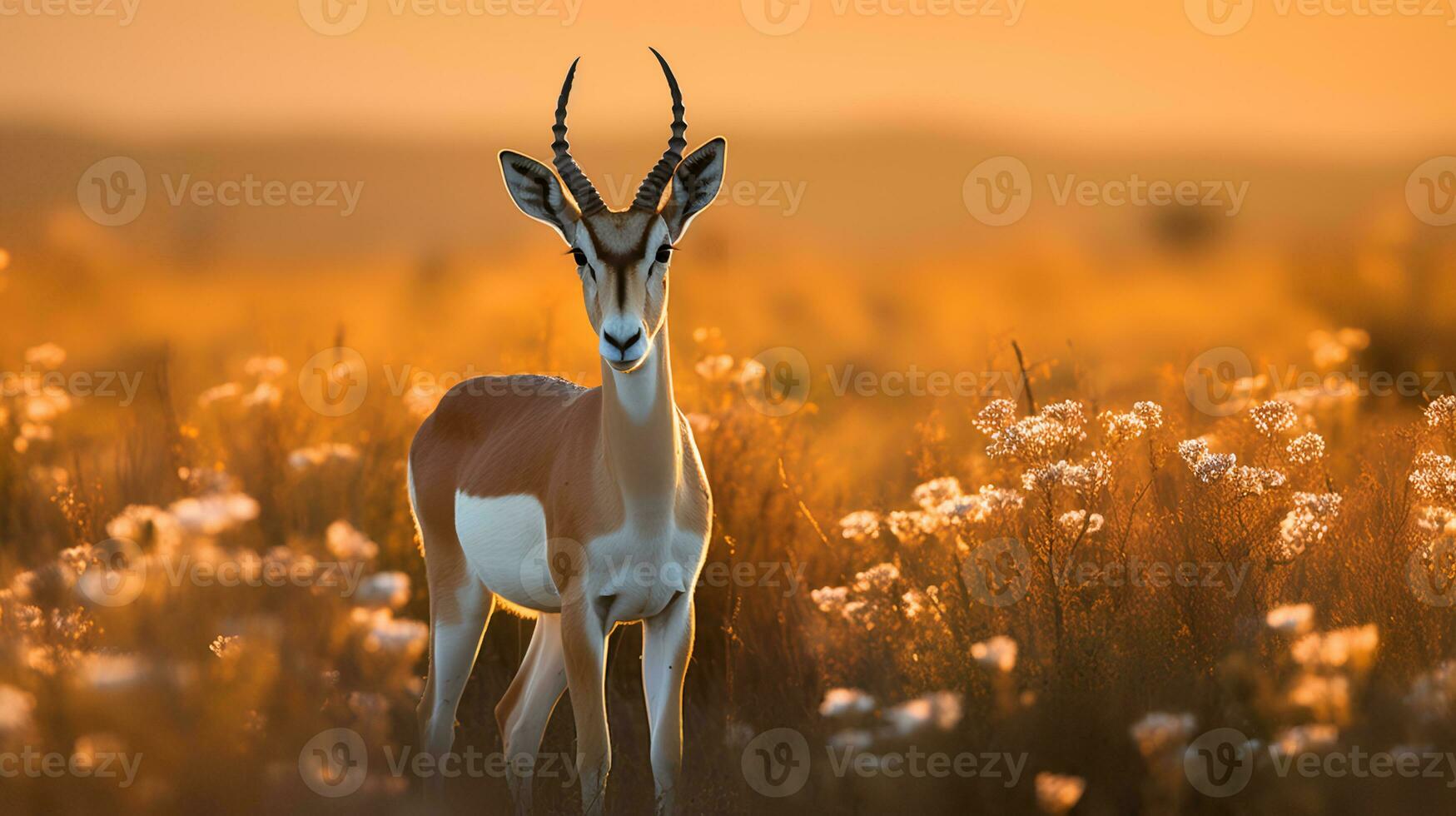 foto di springbok su savana a tramonto. generativo ai