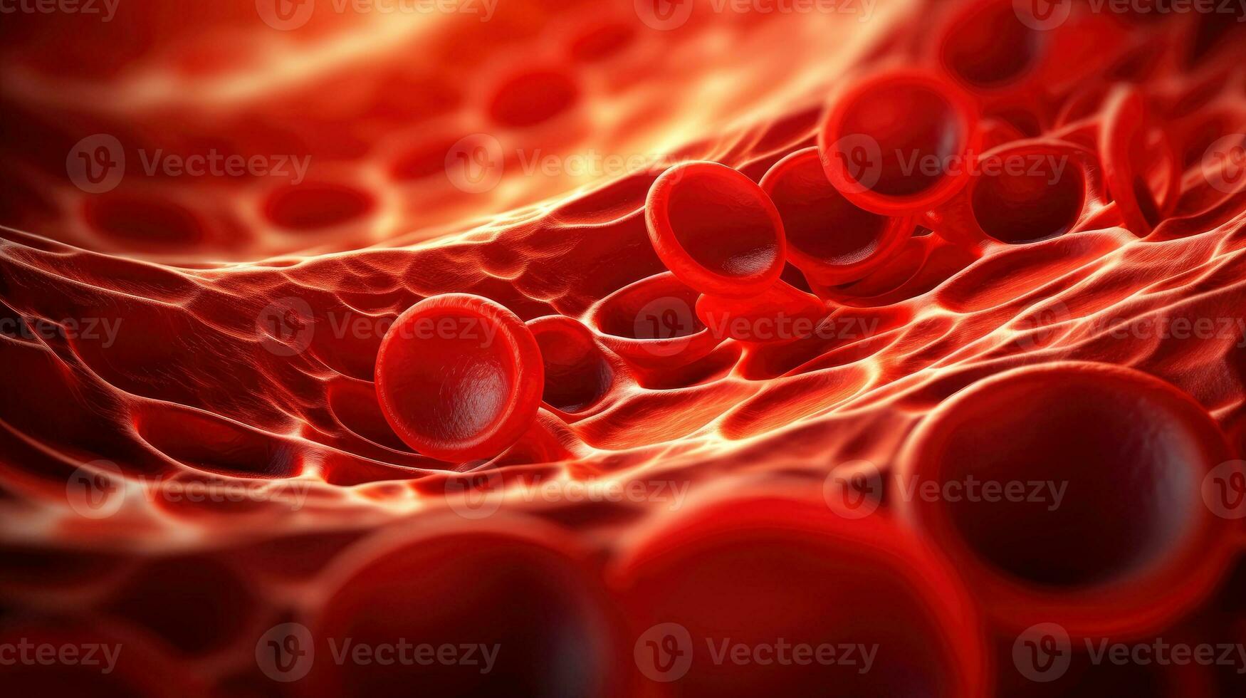 3d illustrazione modello di il umano organo sistemi, circolatorio, digestivo, rosso e bianca cellule del sangue con sfocato sfondo. medico formazione scolastica concetto, generativo ai illustrazione foto