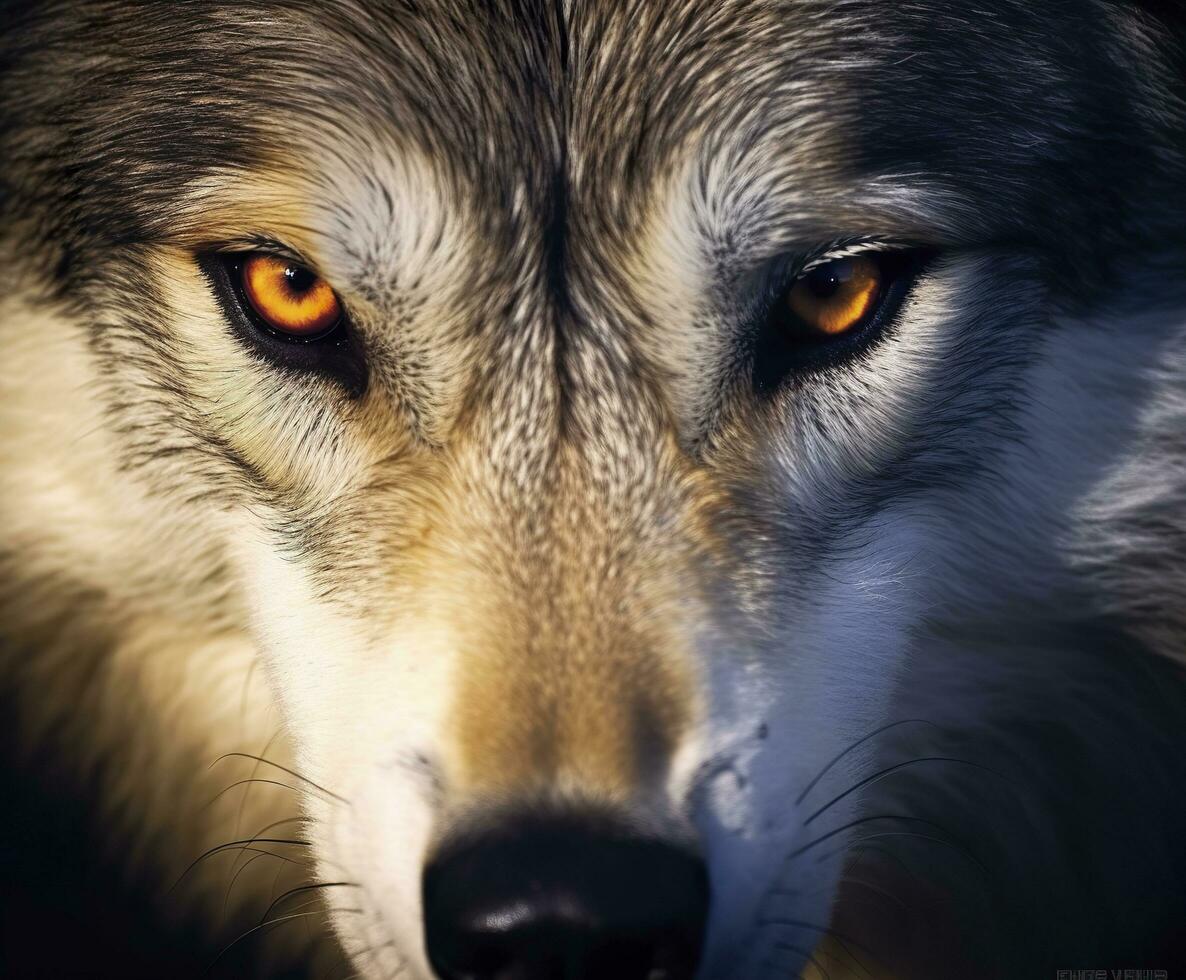 bellissimo occhi di un' selvaggio lupo. generativo ai foto